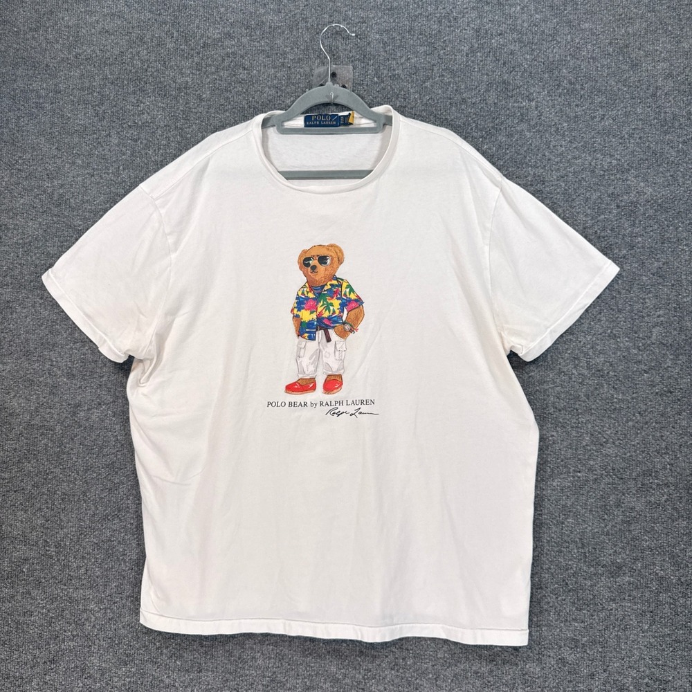 Polo Ralph Lauren Tshirt Mens XL White Polo Bear Tropical Graphic Tee Crewneck